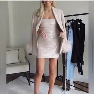 Zara Pink STRAPLESS DRESS WITH SEQUINS Size Extra Large XL